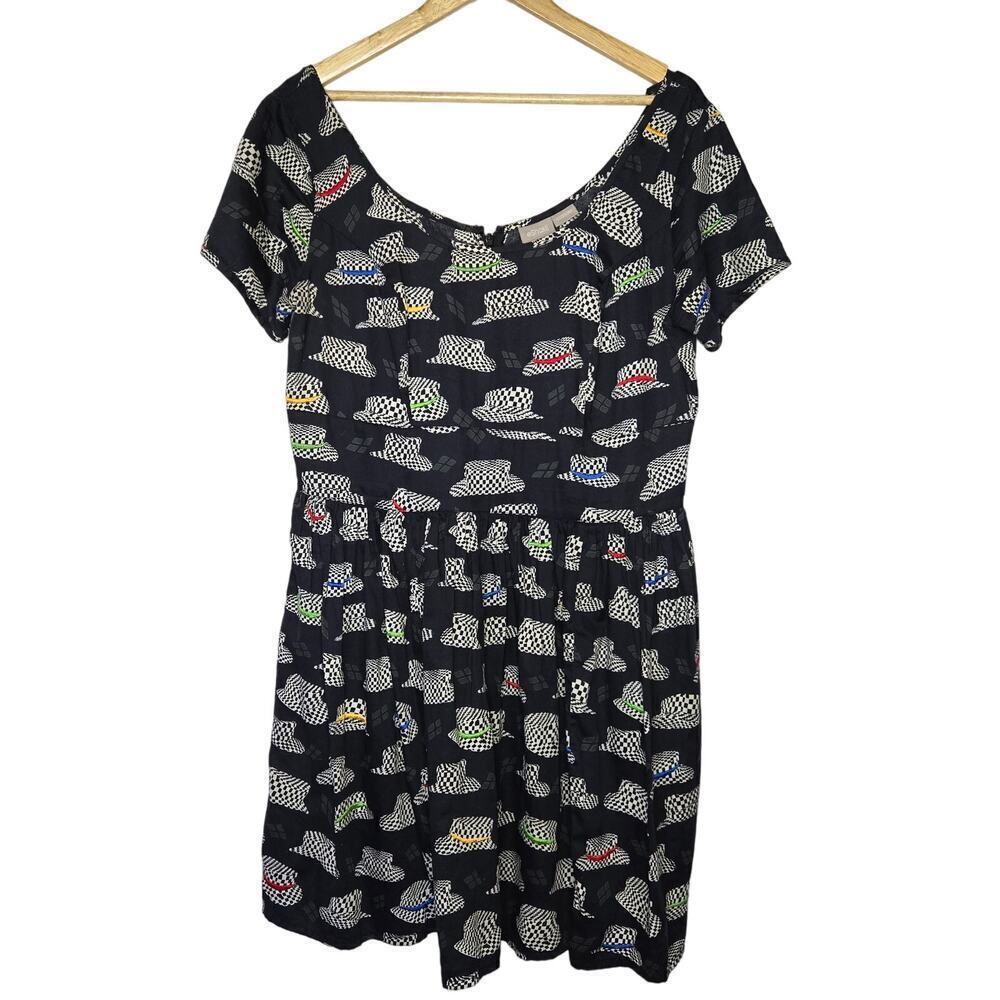 eshakti Black Midi Dress with Colorful Hat Motif